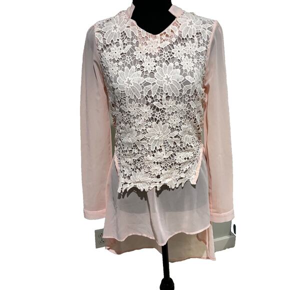 New Sz M Womens Pink sheer Lace Tuxedo Top Fairy couquette whimsigoth wedding - Picture 1 of 6